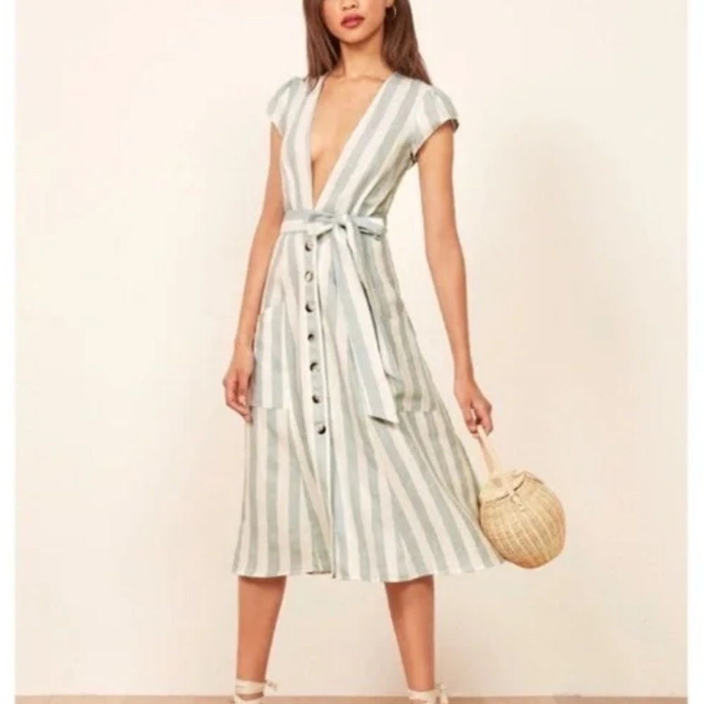 Reformation Bayu Striped Midi Dress in Baltic